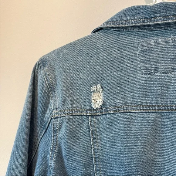 Wax Jean Vintage Denim Jacket Mid Blue Wash Distressed Casual Layers Medium VTG - Picture 10 of 12